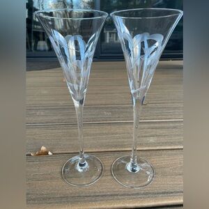 Like New Marquis by Waterford “Yours Truly”  Etched Glass Champagne Flutes